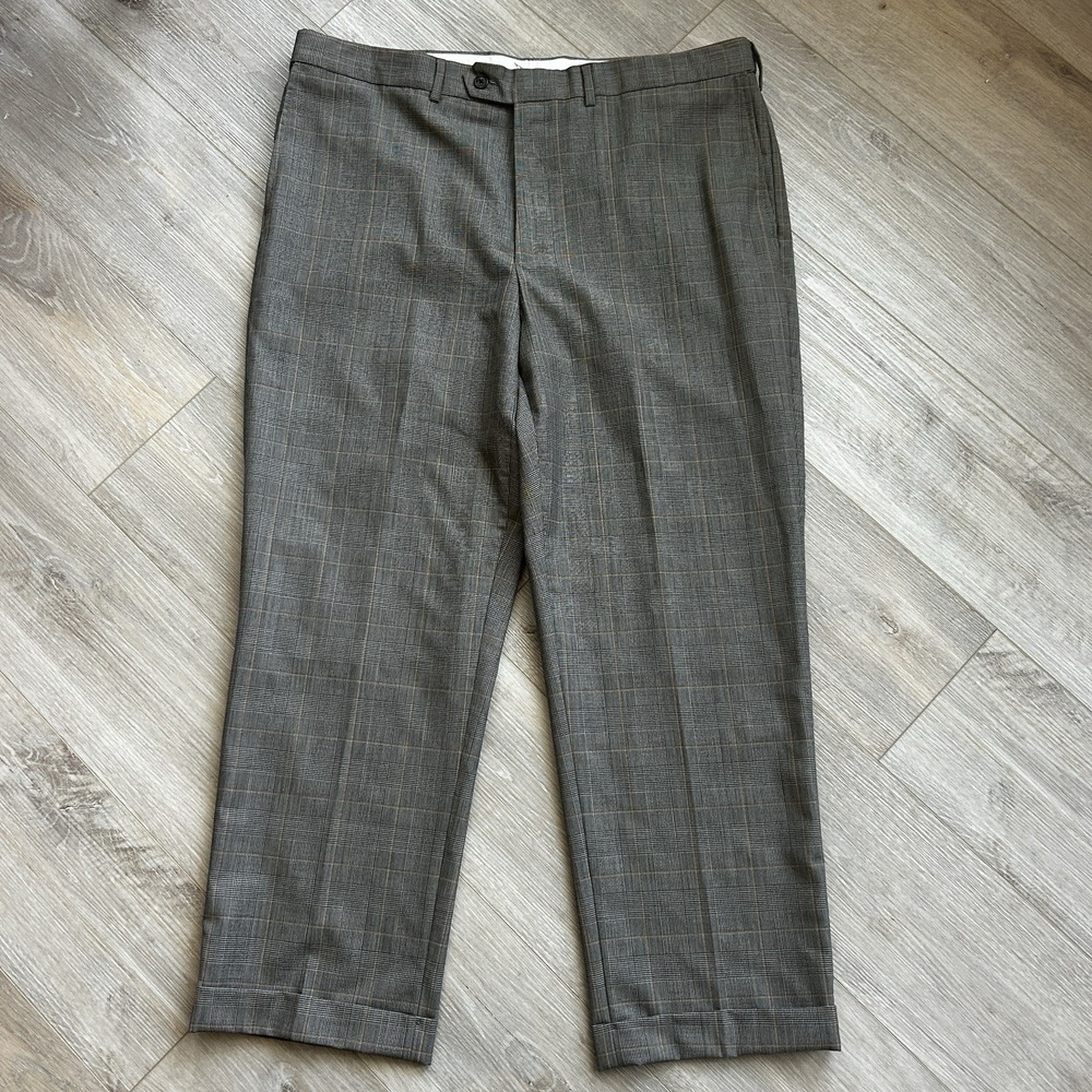Lands End Men's 100% Wool Dress Pants 40x28.5 Houndstooth Plaid Office Old Money